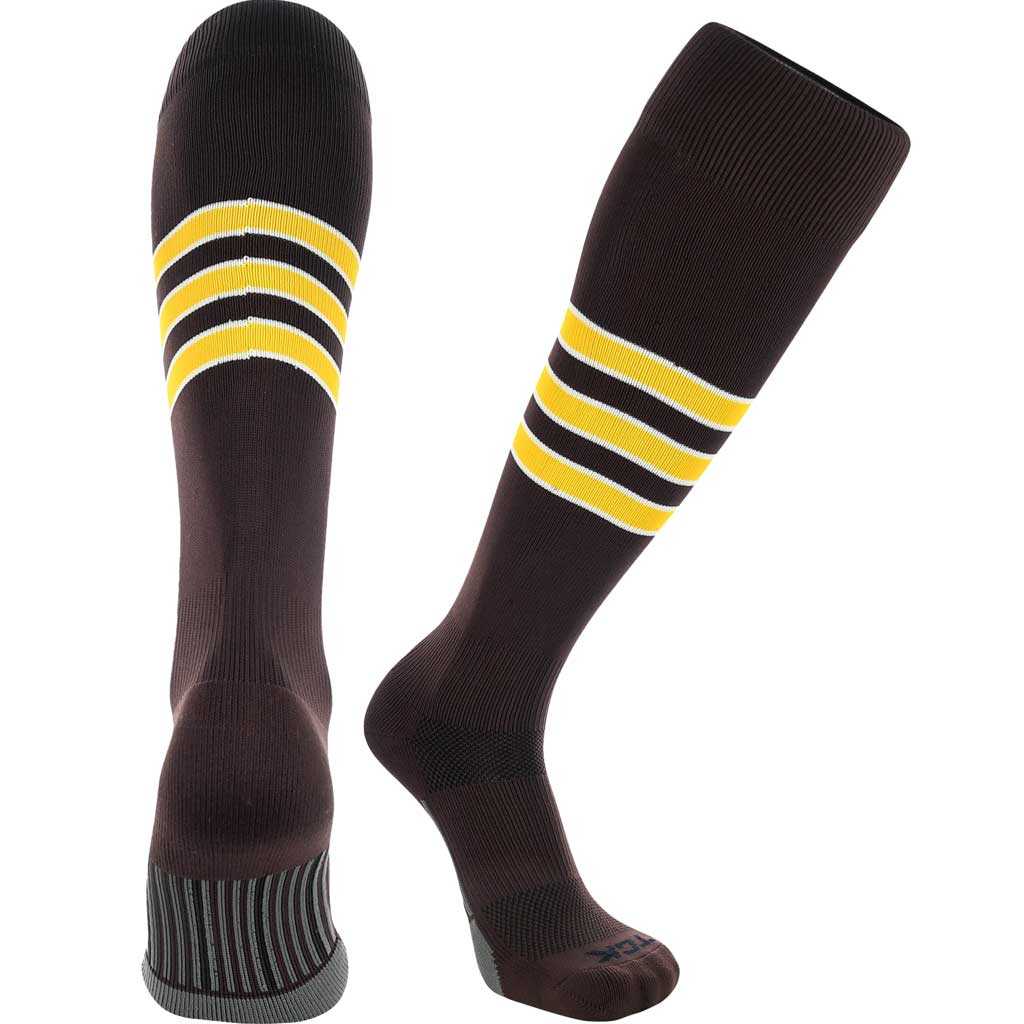 TCK Dugout Knee High Socks - Brown White Gold - HIT a Double - 1