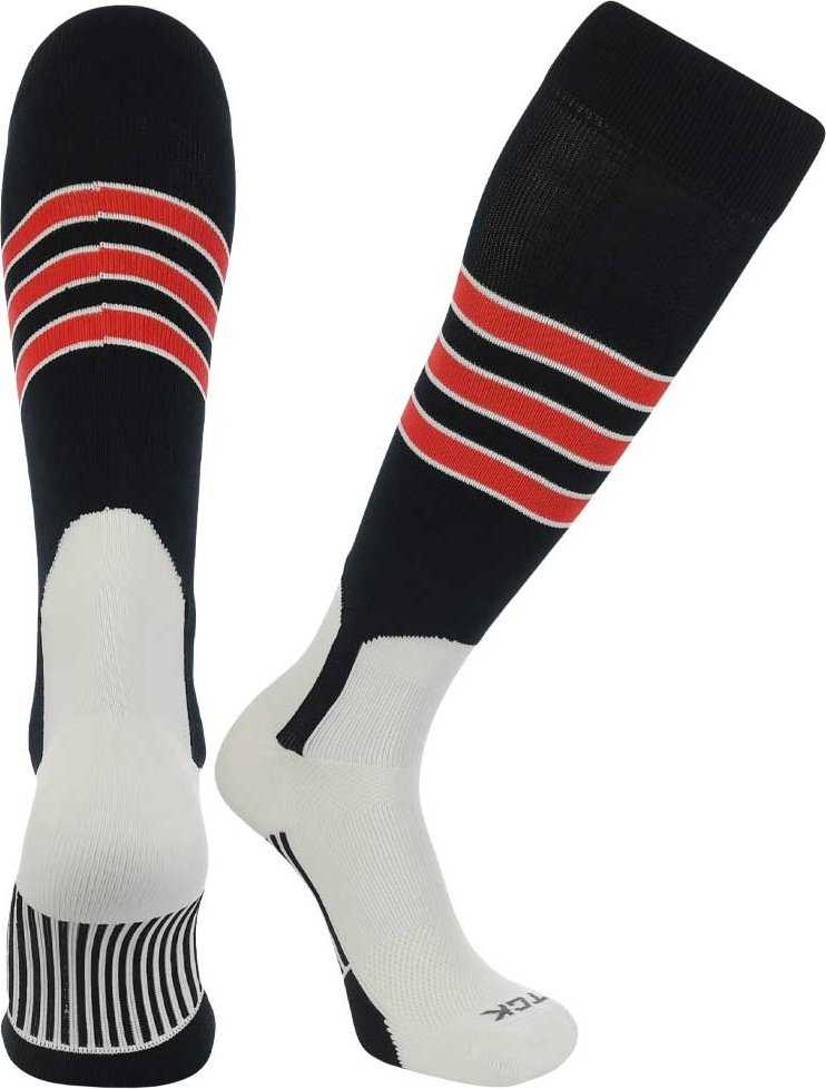 TCK Dugout Knee High Stirrup Socks - Black White Scarlet - HIT a Double - 1