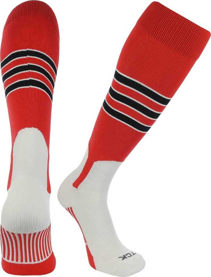 TCK Dugout Knee High Stirrup Socks - Scarlet White Black - HIT a Double - 1