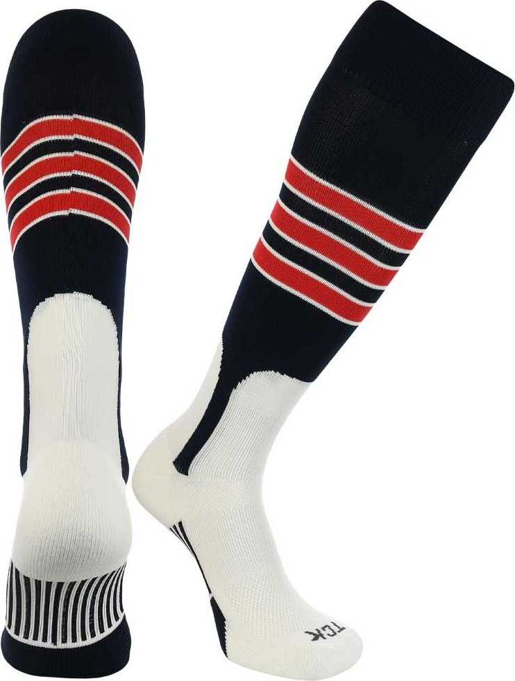 TCK Dugout Knee High Stirrup Socks - Navy White Scarlet - HIT a Double - 1