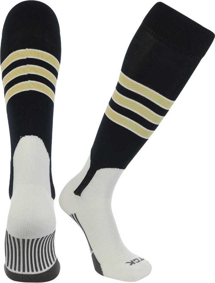TCK Dugout Knee High Stirrup Socks - Black White Vegas Gold - HIT a Double - 1