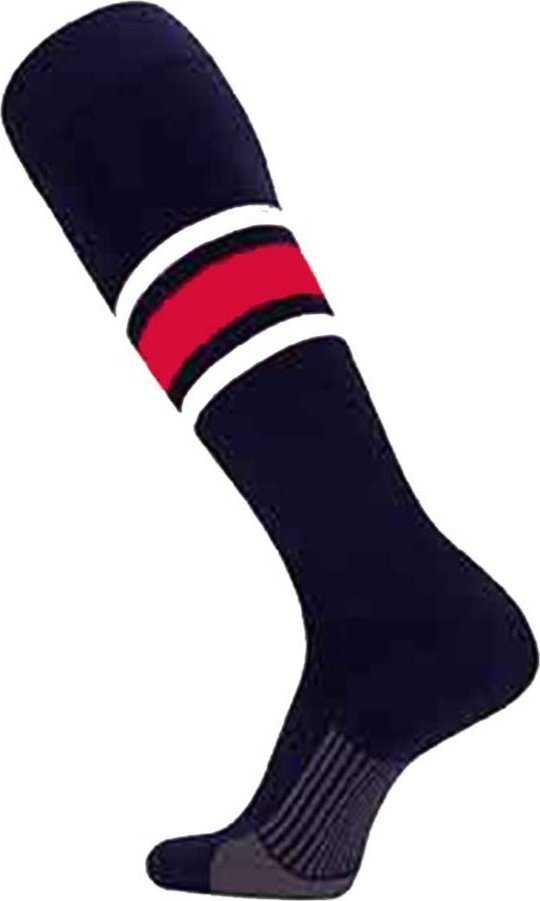 TCK Dugout Knee High Socks Pattern E - Navy White Scarlet - HIT a Double - 1