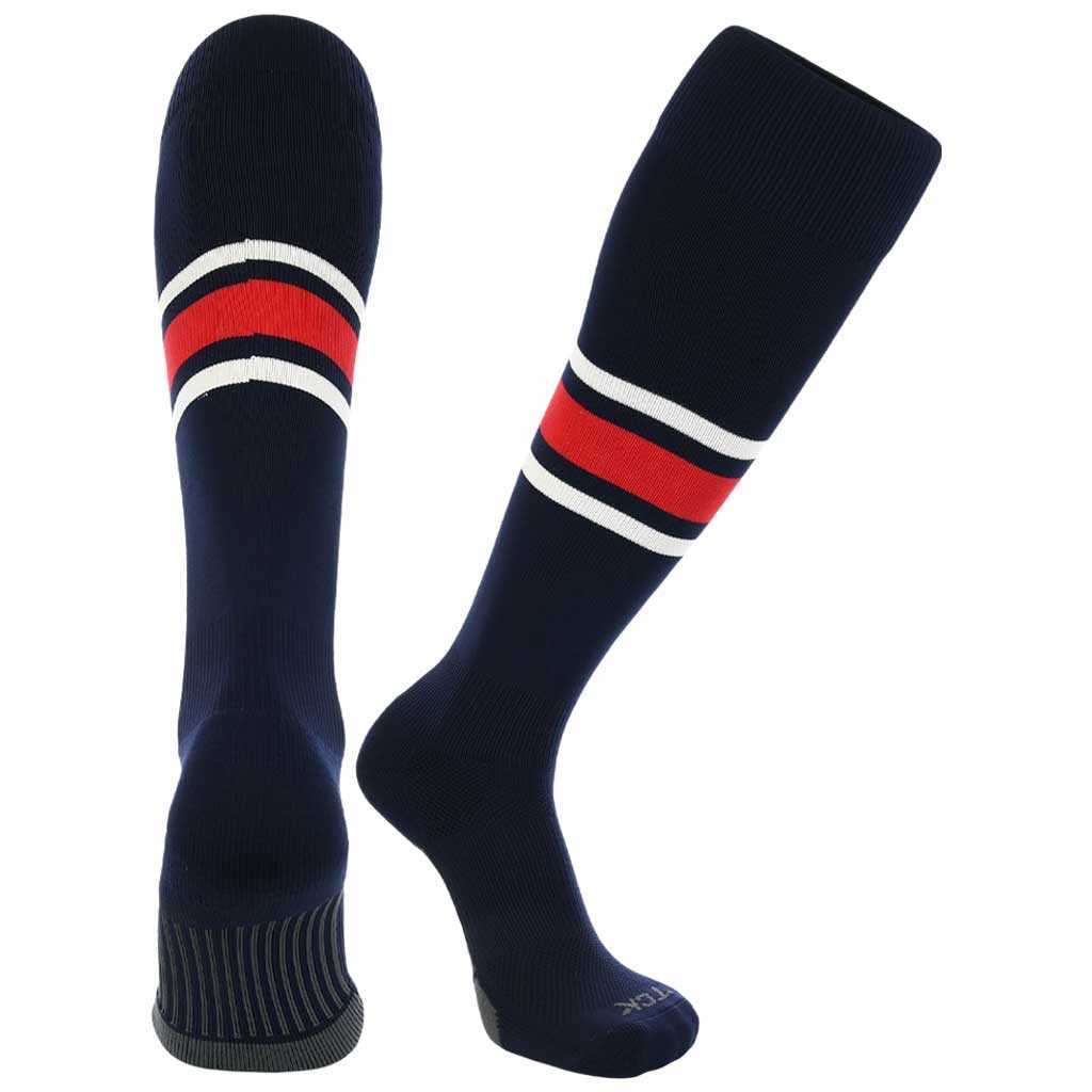 TCK Dugout Knee High Socks Pattern E - Navy White Scarlet - HIT a Double - 1