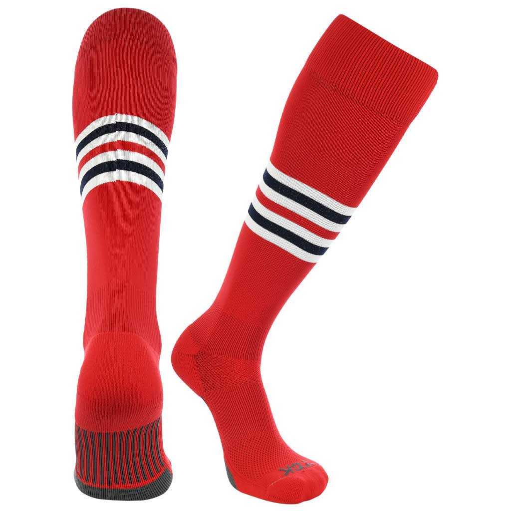 TCK Dugout Knee High Socks Pattern I - Scarlet White Navy - HIT a Double - 1