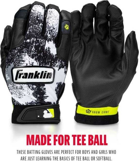 Franklin MLB Teeball Grow 2 Pro Batting Gloves - Black White - HIT a Double - 3