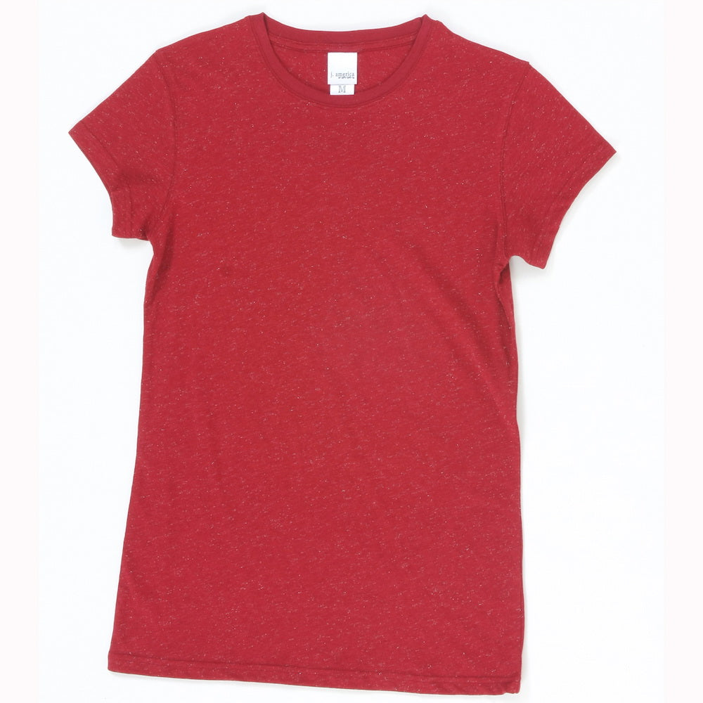J. America 8138 Women’s Glitter T-Shirt - Cardinal  Silver