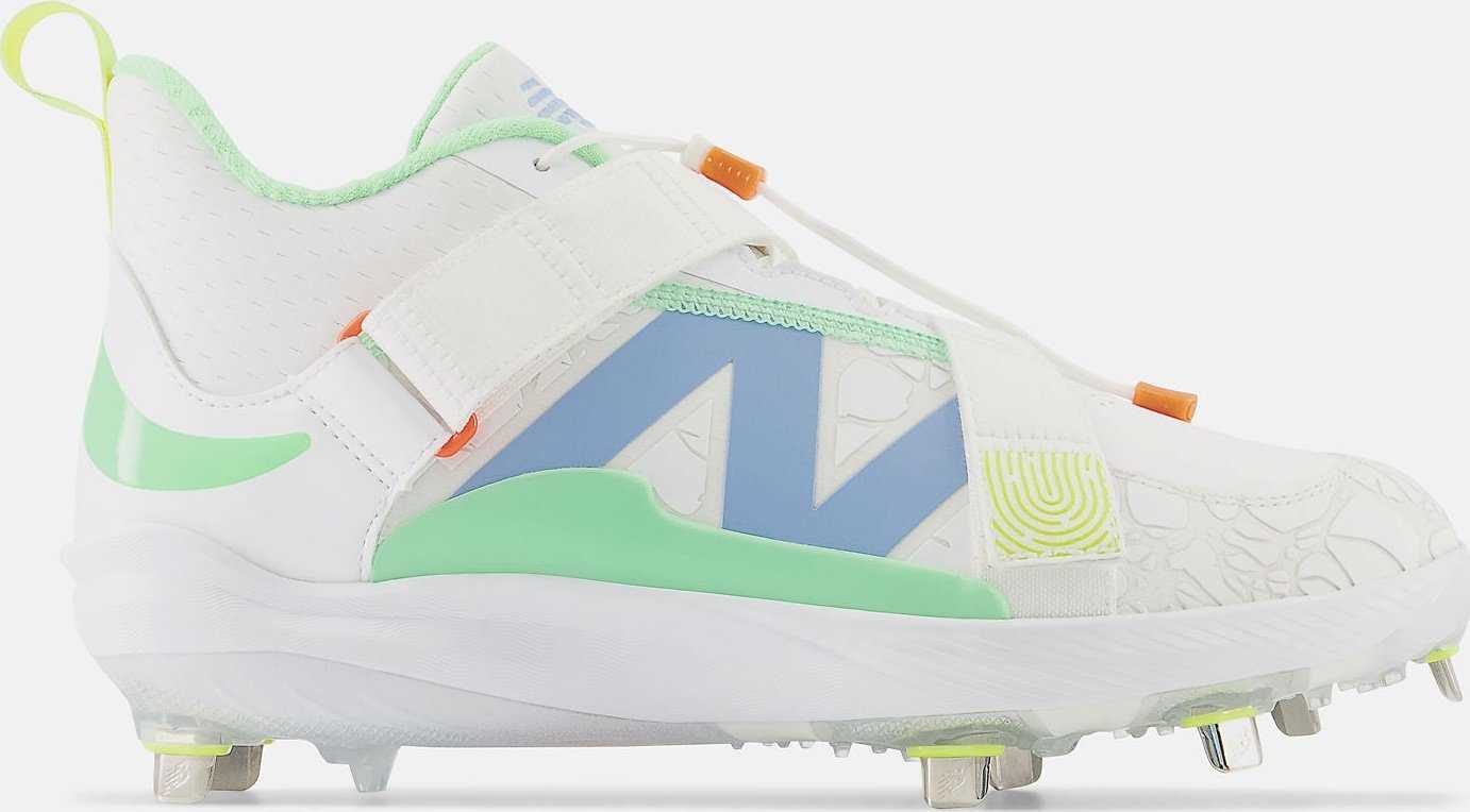 New Balance FuelCell Lindor 2 Baseball Metal Cleats - White Green Blue - HIT a Double - 1