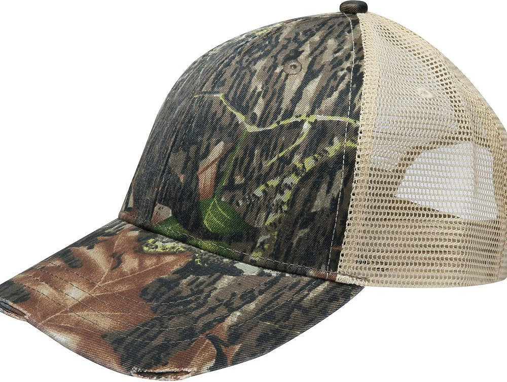 Adams Headwear OL102 Ollie Distressed Cap - Hardwoods Camo  Tan