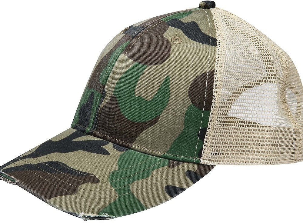 Adams Headwear OL102 Ollie Distressed Cap - Jungle Camo  Tan