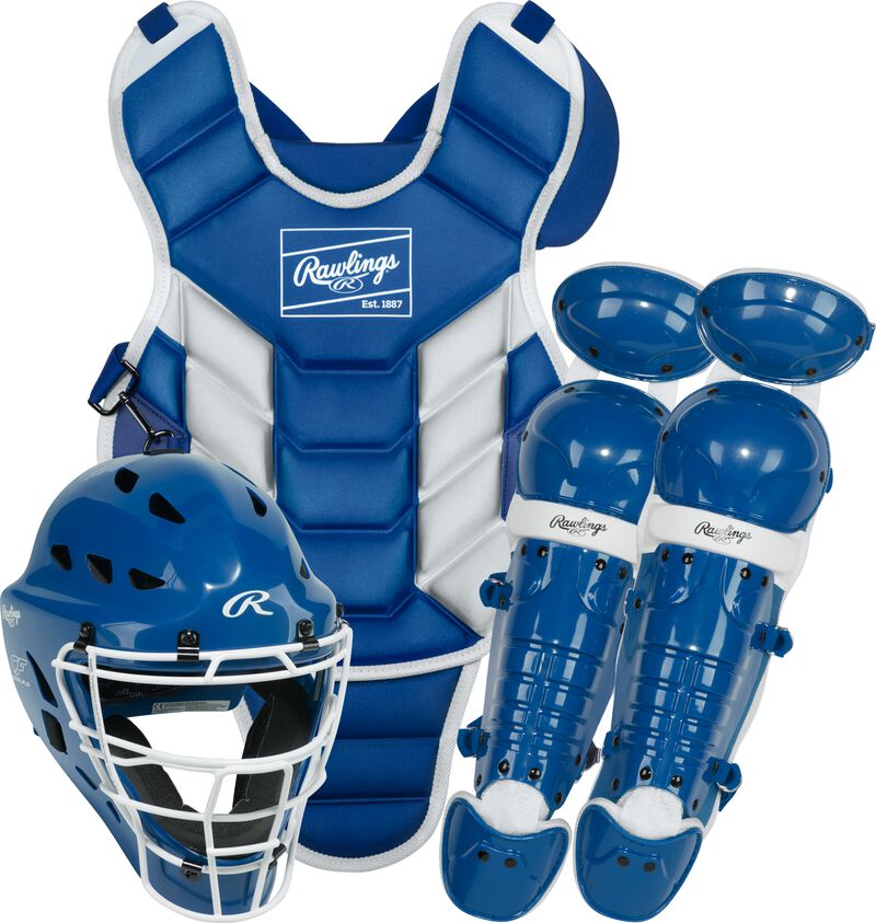 Rawlings Players 3 Series Youth Baseball Catchers Gear Set - Royal White - HIT a Double - 1