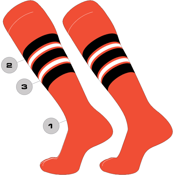 TCK Customizable Dugout Knee High Striped Baseball Socks - Pattern F - HIT a Double - 1