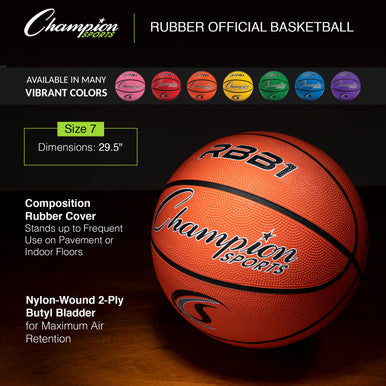Champion Sports RBB1 Size 7 Rubber Basketball - Ea