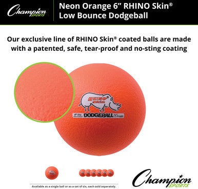 Champion Sports RXD6 6&quot; Rhino Skin Low Bounce Dodgeball - Ea