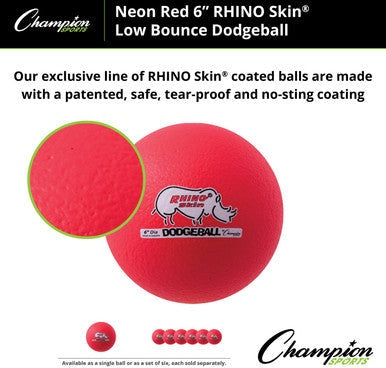 Champion Sports RXD6 6&quot; Rhino Skin Low Bounce Dodgeball - Ea