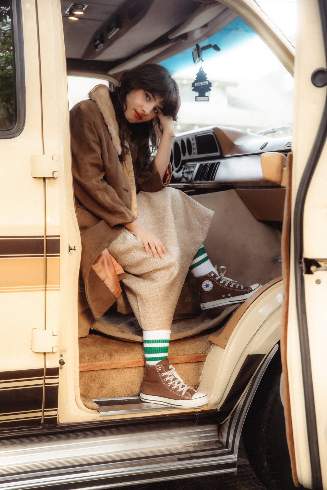 SOCCO Green Striped Socks - White