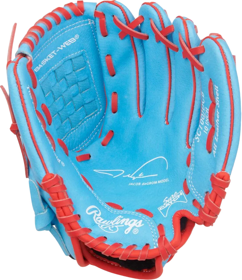 Rawlings Sure Catch 10.00" Jacob deGrom Baseball  Utility Glove SC100JDCB - Columbia Blue Red - HIT a Double - 2