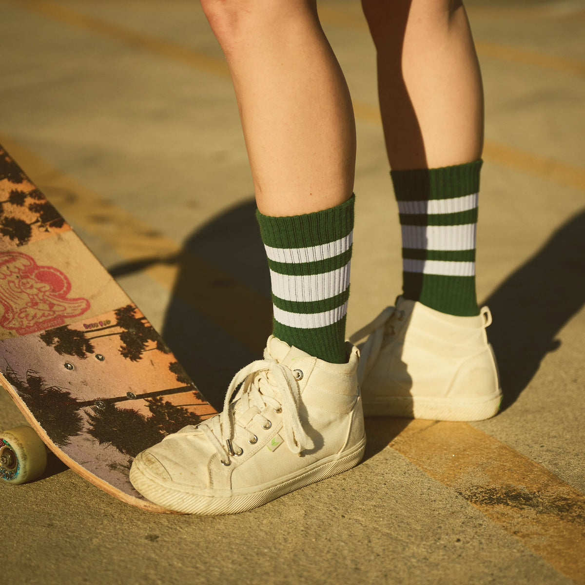 SOCCO White Striped Socks - Forest Green