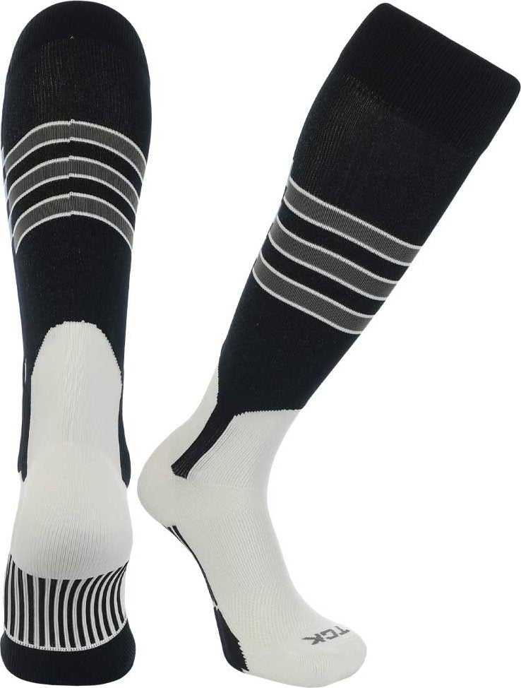 TCK Dugout Knee High Stirrup Socks - Black White Graphite - HIT a Double - 1