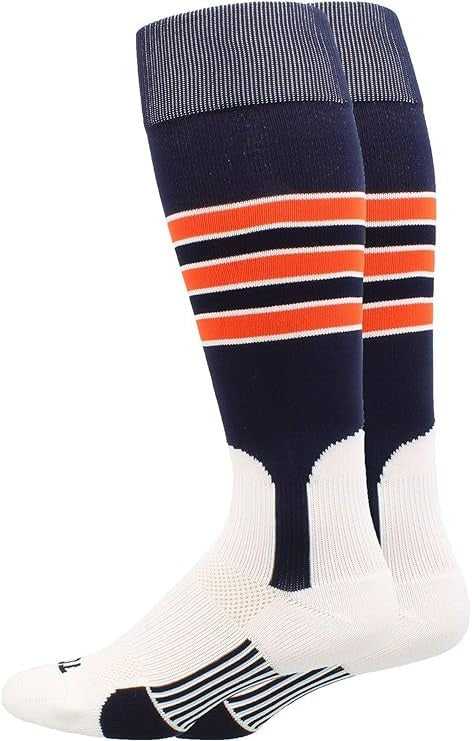 TCK Dugout Knee High Stirrup Socks - Navy White Orange - HIT a Double - 2