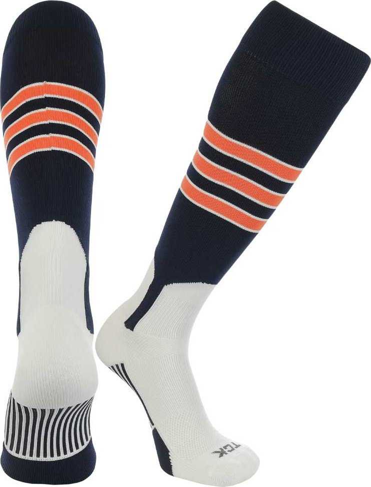 TCK Dugout Knee High Stirrup Socks - Navy White Orange - HIT a Double - 1