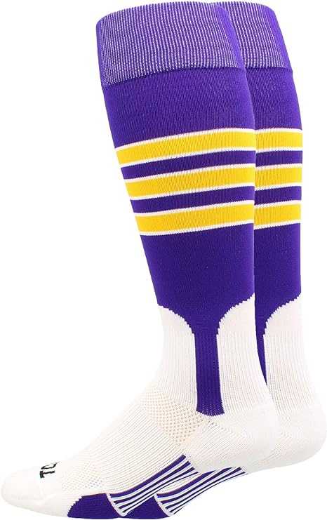 TCK Dugout Knee High Stirrup Socks - Purple White Gold - HIT a Double - 2