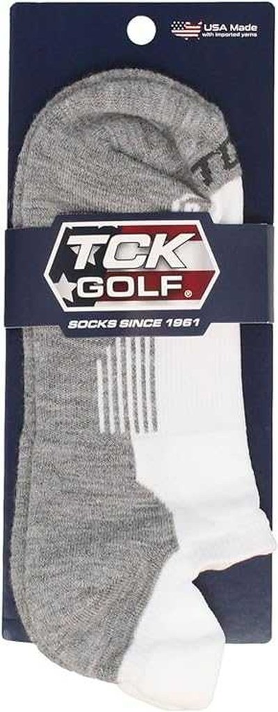 TCK Tour Golf Socks for Men and Women&#39;s No Show - White Gray - HIT a Double