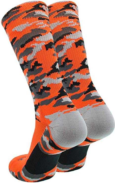 TCK Woodland Camo Crew Socks - Neon Orange Camo - HIT a Double - 1