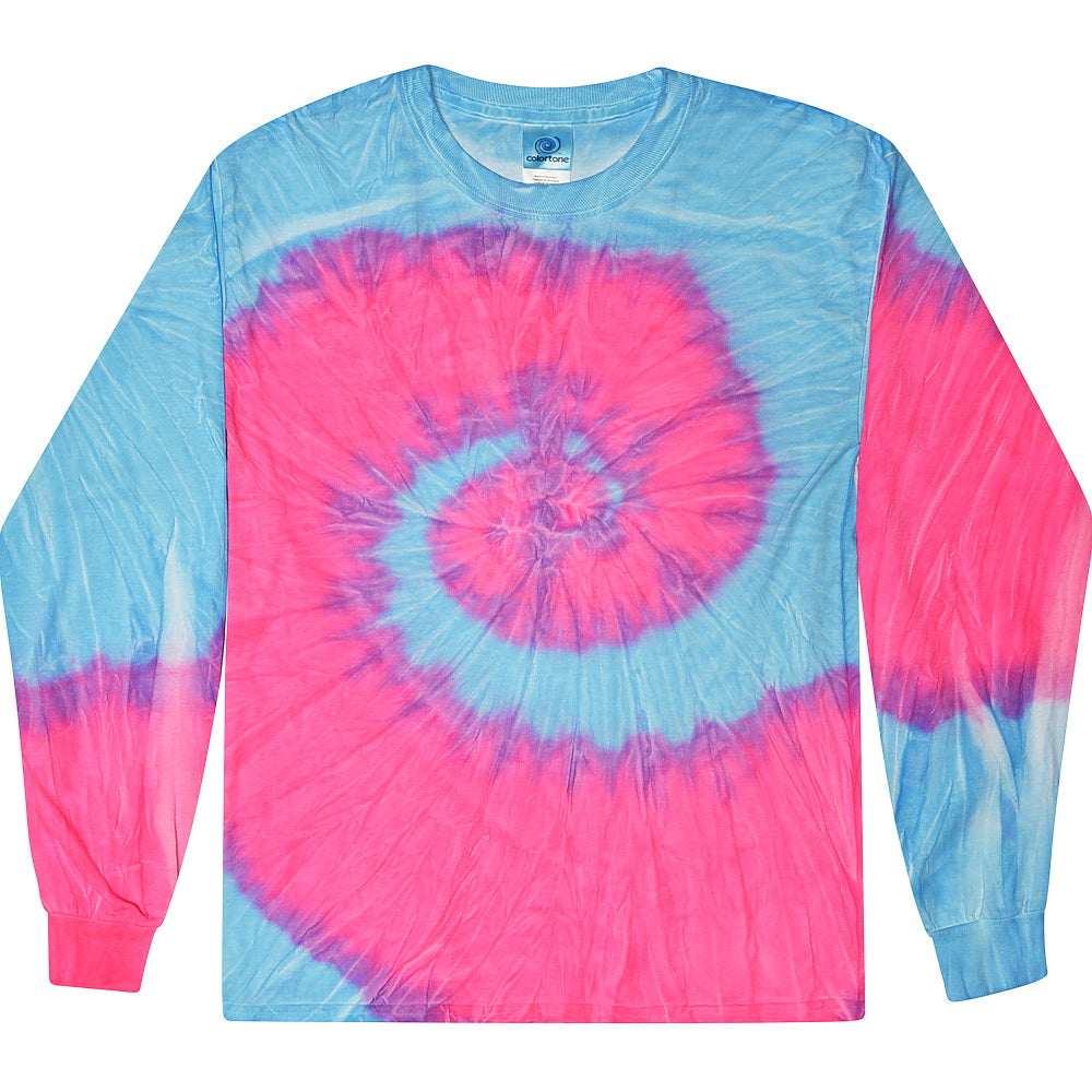 Colortone 2000C Tie-Dyed Long Sleeve T-Shirt - 2000 - Flo Blue  Pink