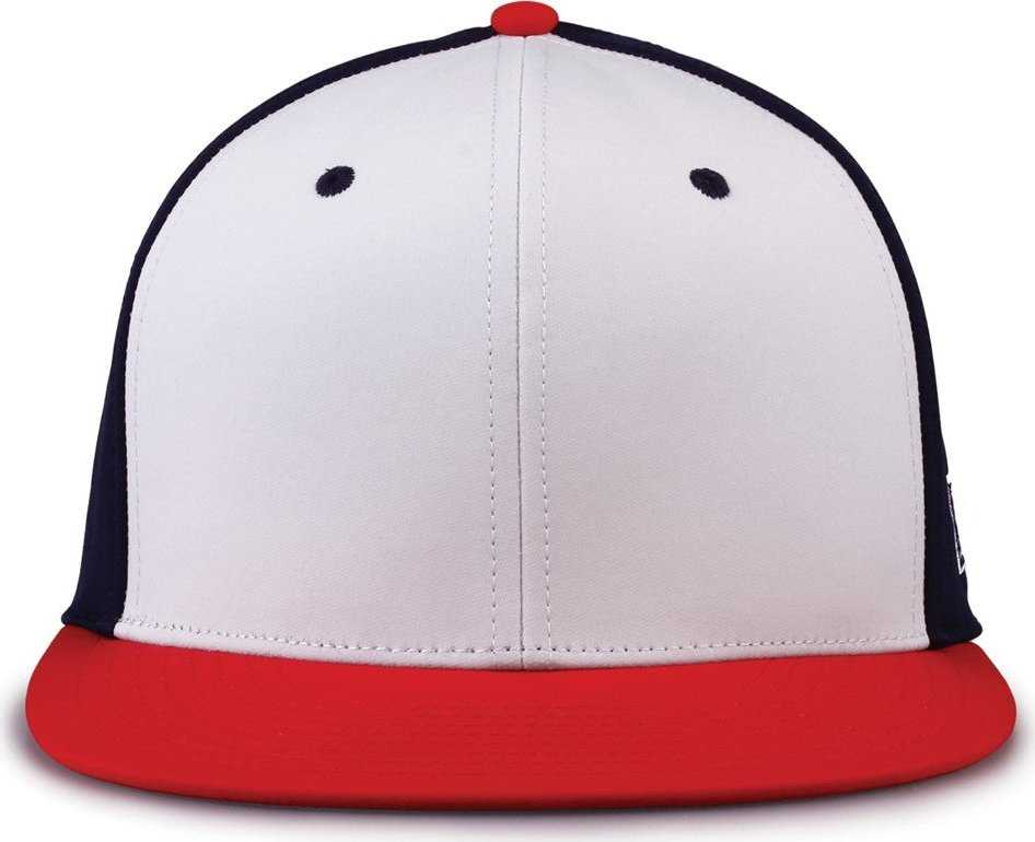 The Game GB997 Pro Shape GameChanger Cap - White Navy Red - HIT a Double - 2