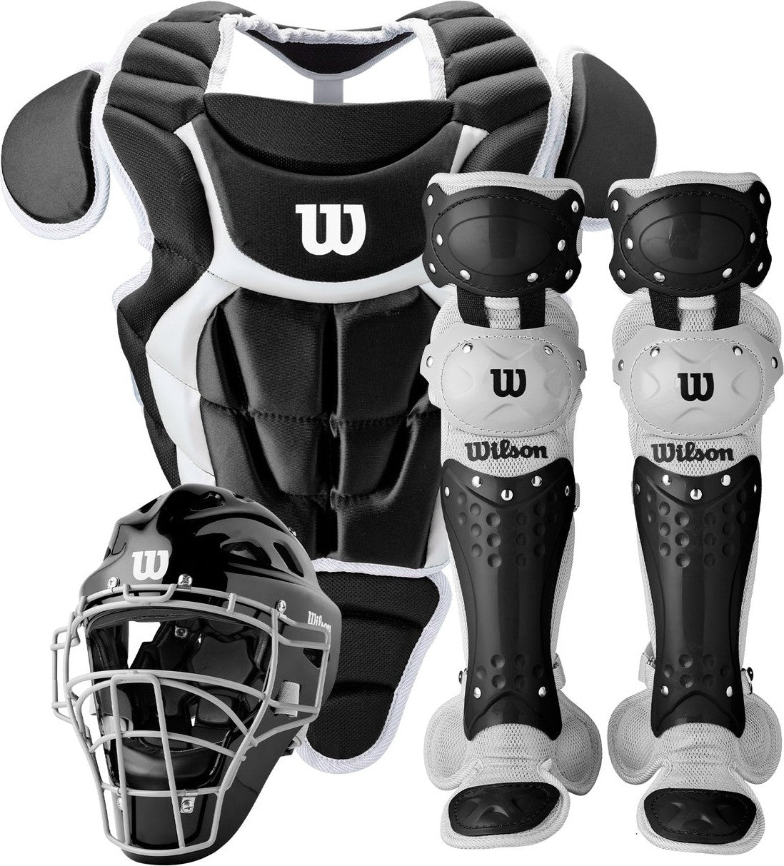 Wilson C200 Youth Baseball Catcher's Set - Black White - HIT a Double - 1
