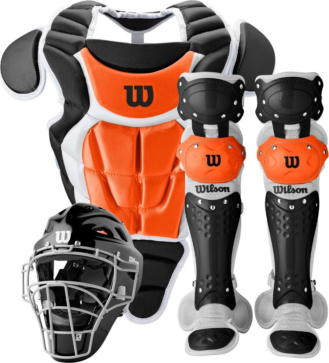Wilson C200 Youth Baseball Catcher's Set - Black Orange - HIT a Double - 1