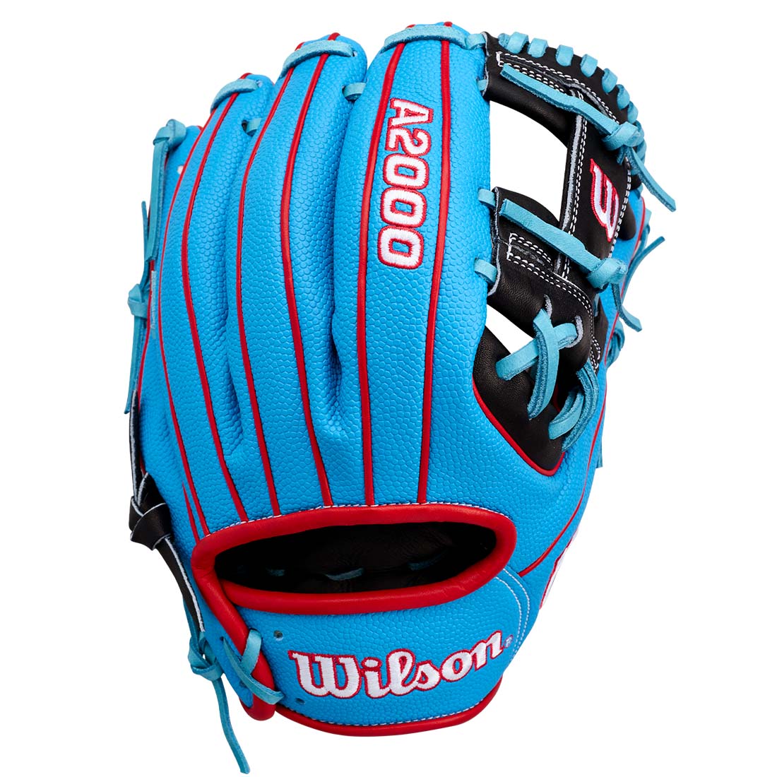 Wilson A2000 1786SS 11.50" Infield Glove WBG05601RT115 - Black Red  Sky Blue - HIT a Double - 1