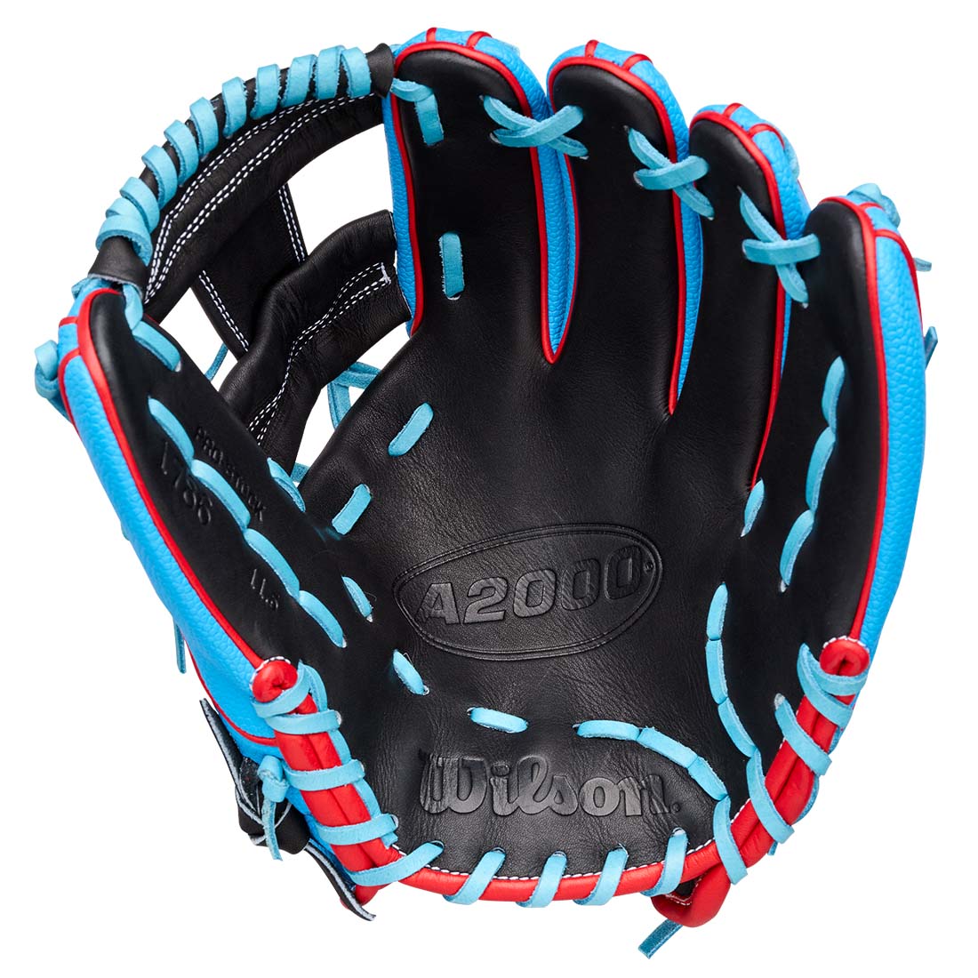 Wilson A2000 1786SS 11.50" Infield Glove WBG05601RT115 - Black Red  Sky Blue - HIT a Double - 2