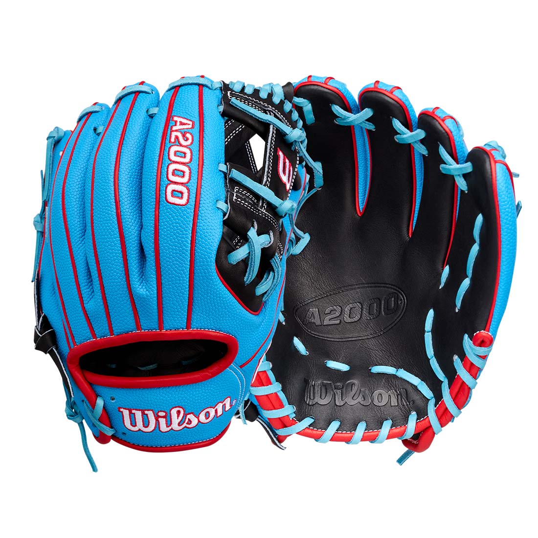 Wilson A2000 1786SS 11.50" Infield Glove WBG05601RT115 - Black Red  Sky Blue - HIT a Double - 8