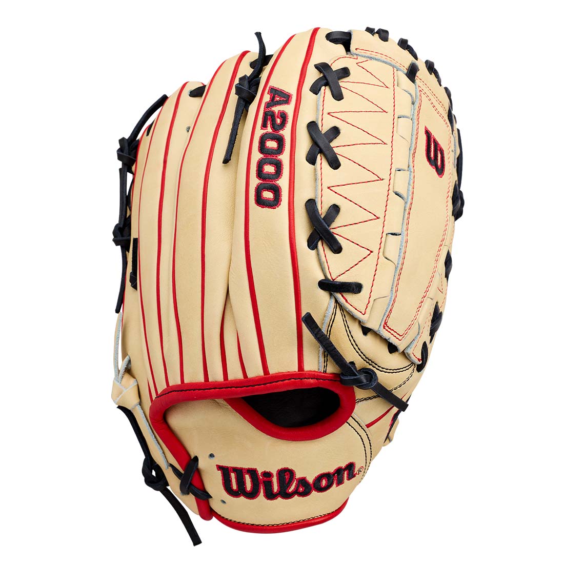 Wilson A2000 DH12 12.00" Pitcher's Glove WBG06101RT12 - Blonde Black Red - HIT a Double - 1