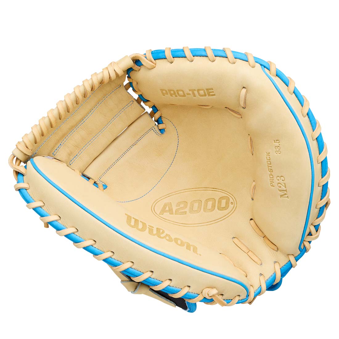 Wilson A2000 M23SS 33.50" Catcher's Mitt WBG06201RT335 - Blonde Black Sky Blue - HIT a Double - 2