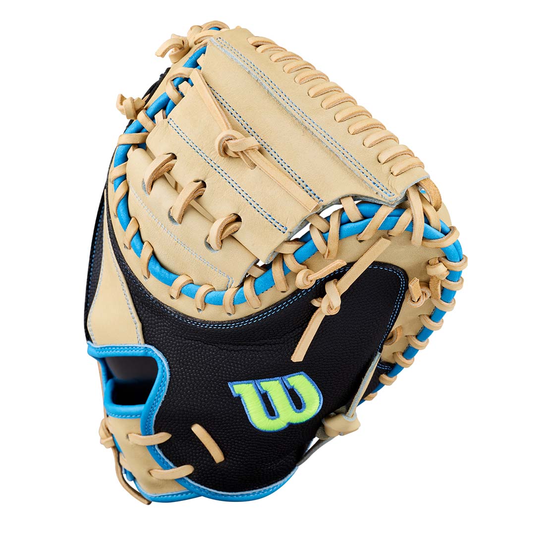 Wilson A2000 M23SS 33.50" Catcher's Mitt WBG06201RT335 - Blonde Black Sky Blue - HIT a Double - 3