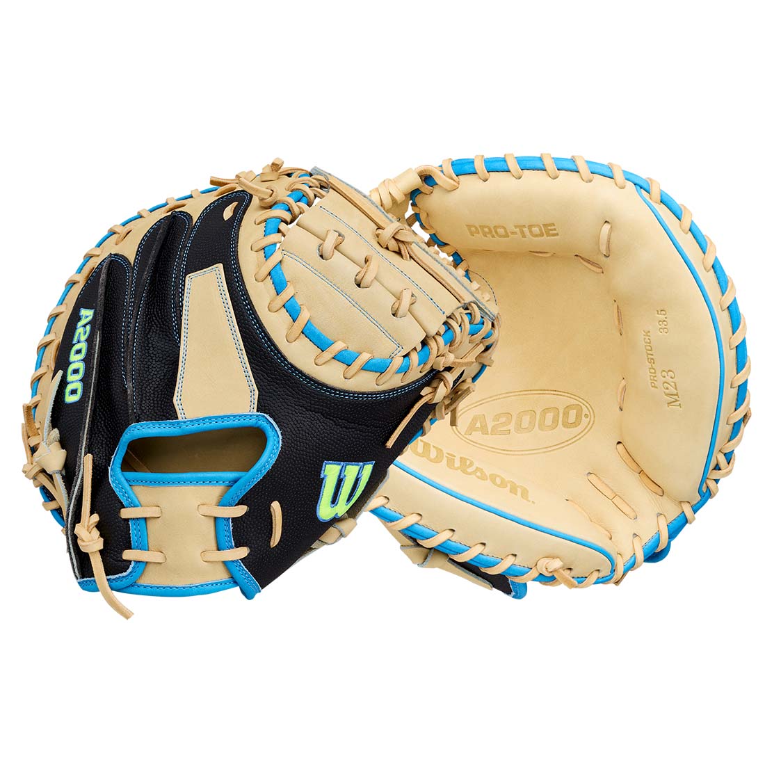 Wilson A2000 M23SS 33.50" Catcher's Mitt WBG06201RT335 - Blonde Black Sky Blue - HIT a Double - 8