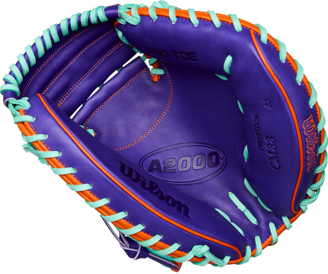 Wilson A2000 CM33SS 33.00" Winter Collection Catcher's Mitt WBW10394233 - Seafoam Purple Orange - HIT a Double - 4