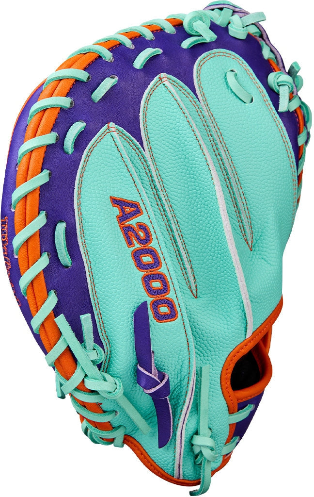 Wilson A2000 CM33SS 33.00" Winter Collection Catcher's Mitt WBW10394233 - Seafoam Purple Orange - HIT a Double - 6