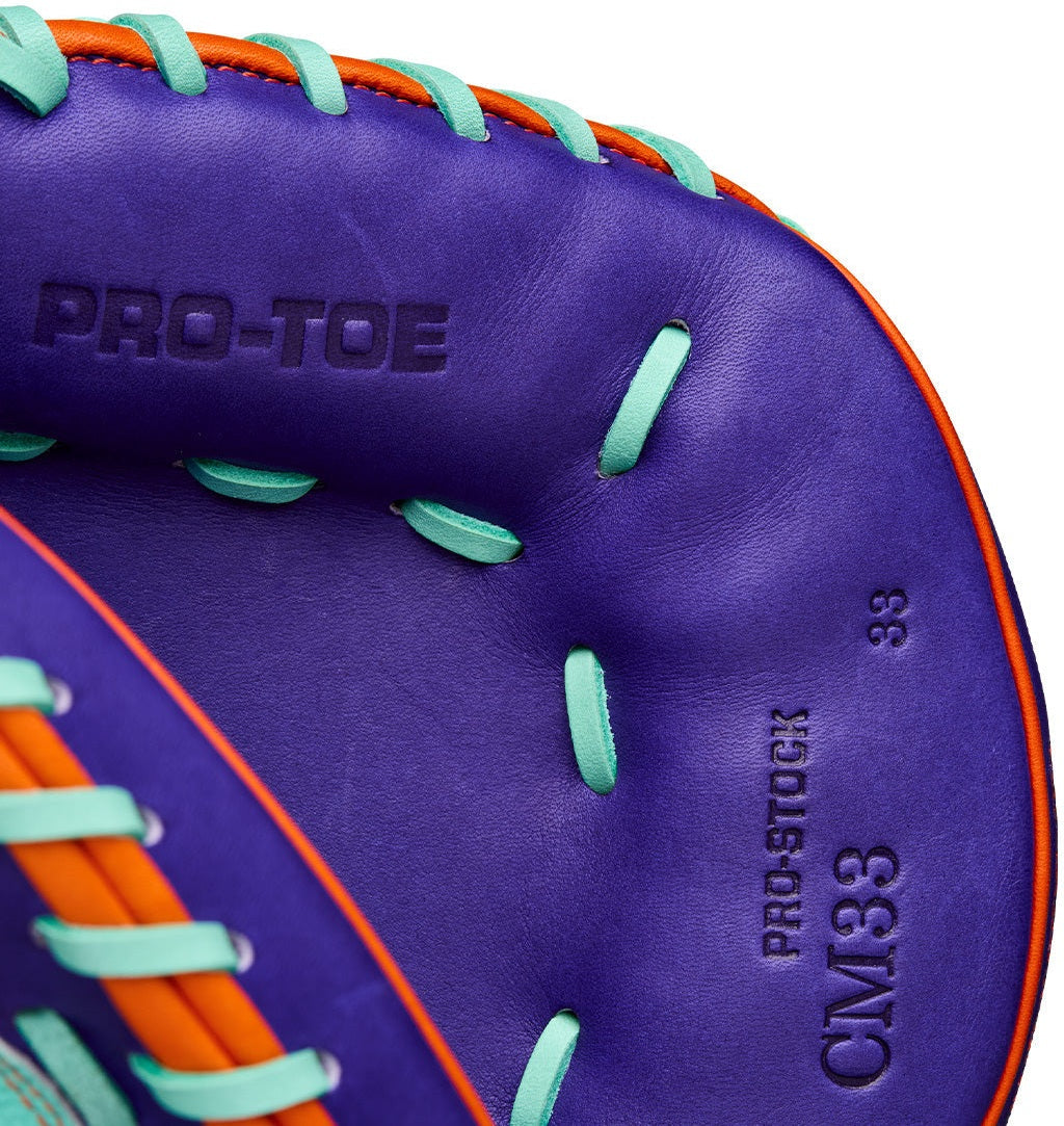 Wilson A2000 CM33SS 33.00" Winter Collection Catcher's Mitt WBW10394233 - Seafoam Purple Orange - HIT a Double - 9