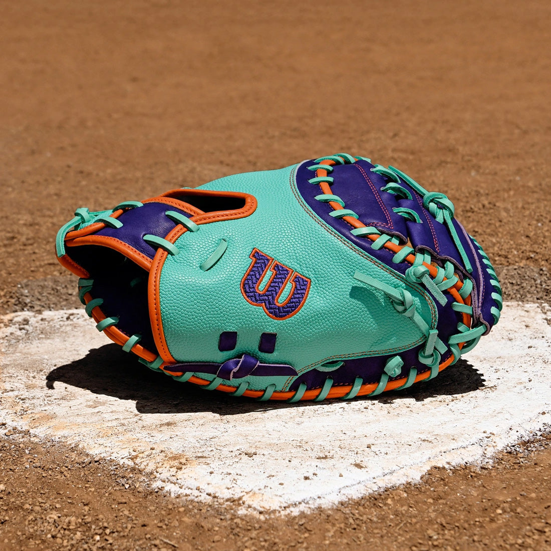 Wilson A2000 CM33SS 33.00" Winter Collection Catcher's Mitt WBW10394233 - Seafoam Purple Orange - HIT a Double - 1