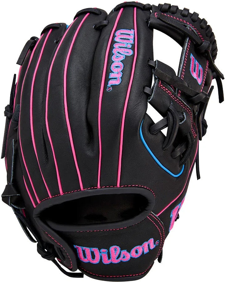 Wilson A1000 DP15 11.50" Infield Baseball Glove WBW103956115 - Black Flaming Pink - HIT a Double - 1