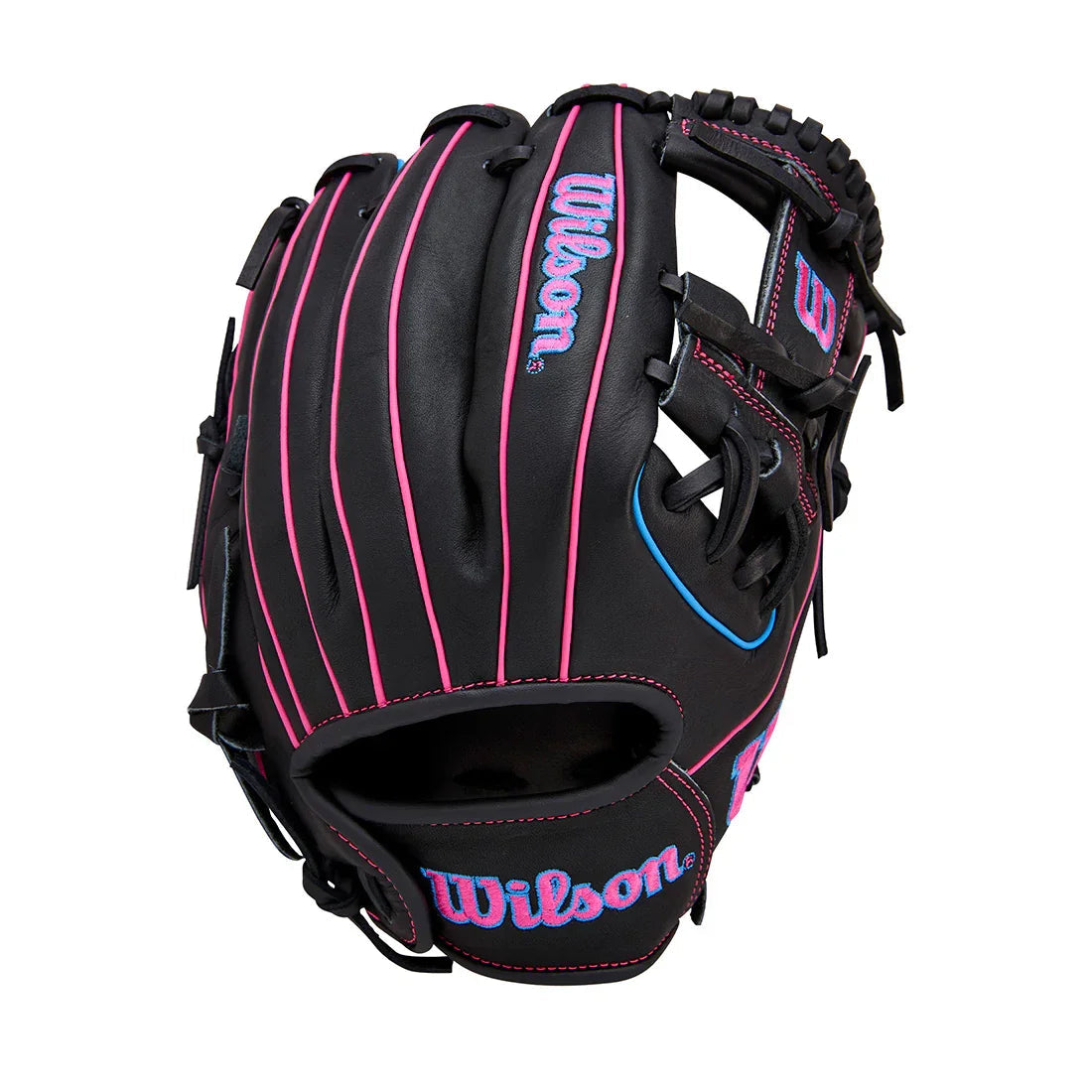 Wilson A1000 DP15 11.50" Infield Baseball Glove WBW103956115 - Black Flaming Pink - HIT a Double - 1