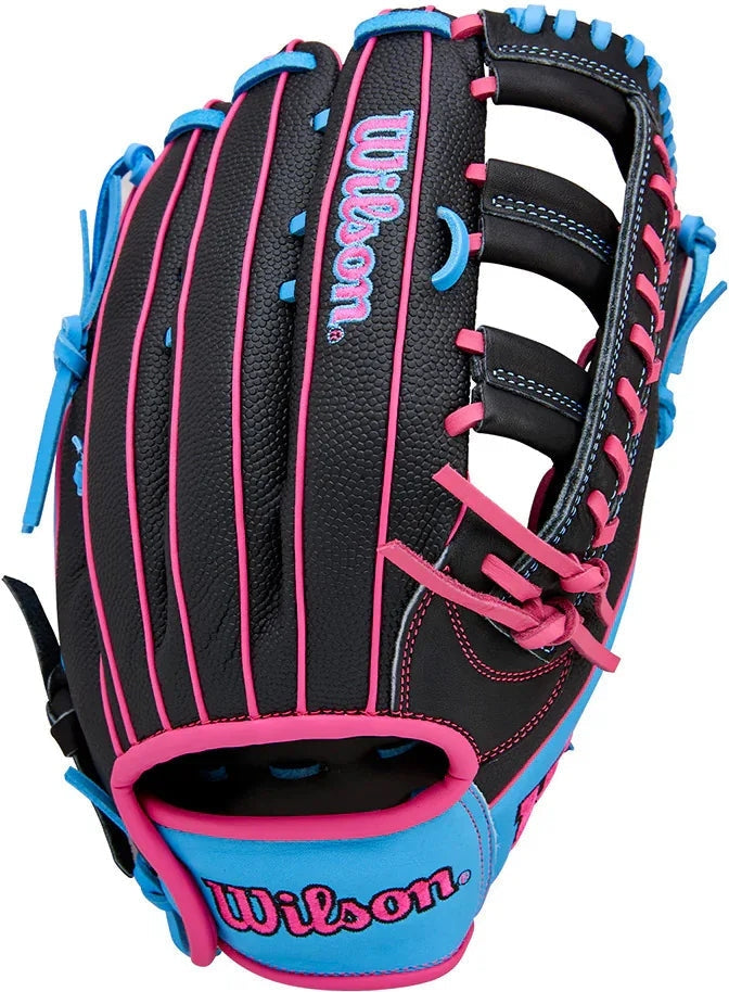 Wilson A1000 1892 12.25" Outfield Baseball Glove WBW1039621225 - Black Cool Blue Flamingo Pink - HIT a Double - 1