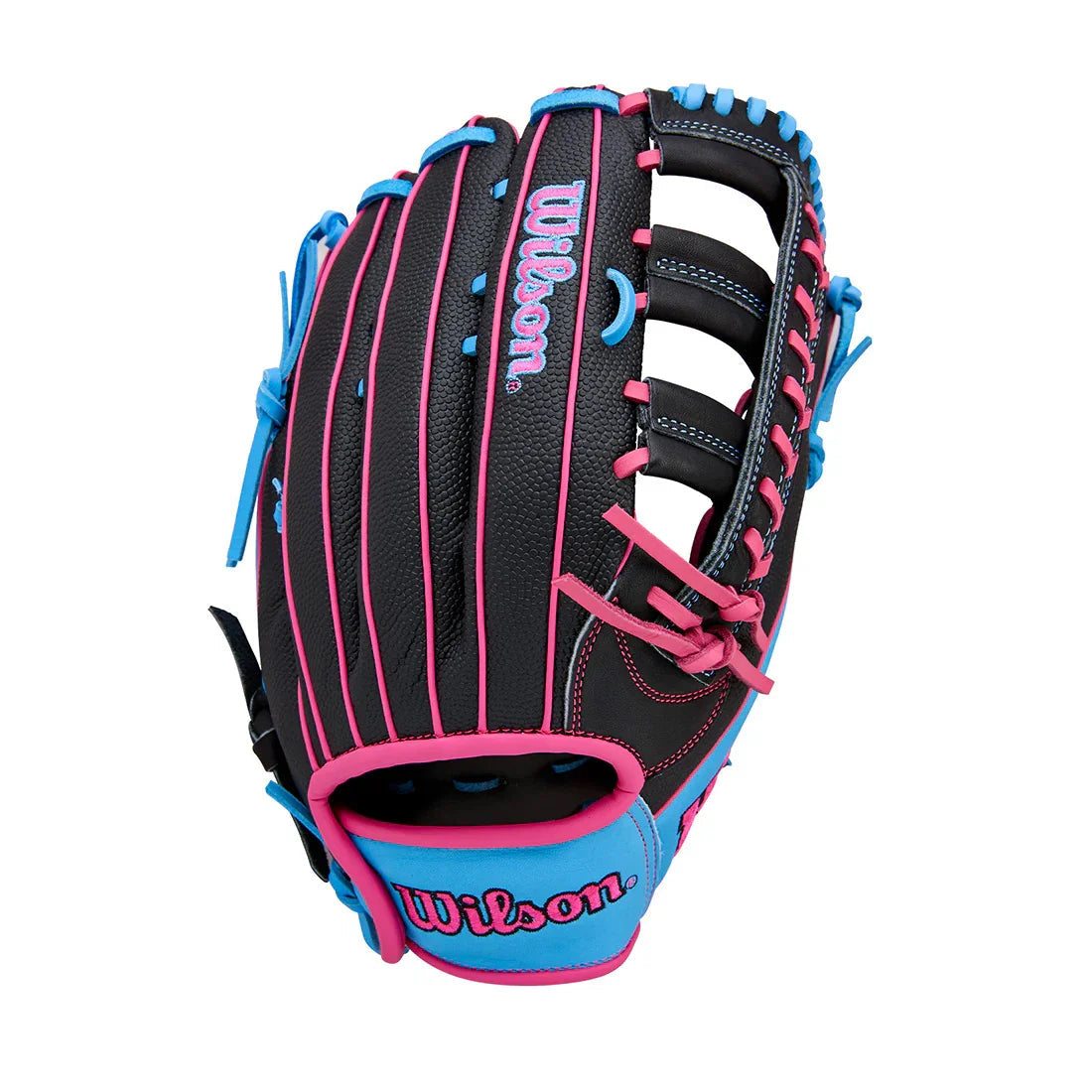 Wilson A1000 1892 12.25" Outfield Baseball Glove WBW1039621225 - Black Cool Blue Flamingo Pink - HIT a Double - 1