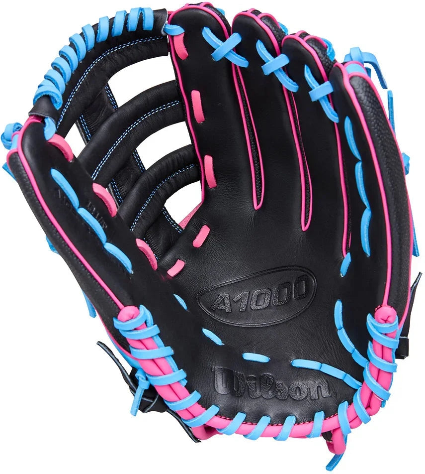 Wilson A1000 1892 12.25" Outfield Baseball Glove WBW1039621225 - Black Cool Blue Flamingo Pink - HIT a Double - 2