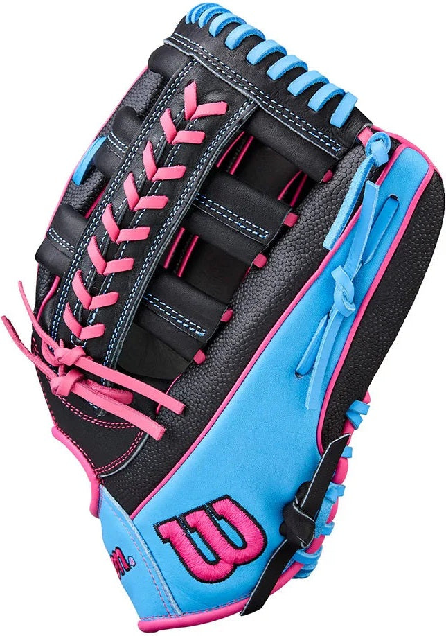 Wilson A1000 1892 12.25" Outfield Baseball Glove WBW1039621225 - Black Cool Blue Flamingo Pink - HIT a Double - 4
