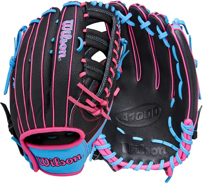 Wilson A1000 1892 12.25" Outfield Baseball Glove WBW1039621225 - Black Cool Blue Flamingo Pink - HIT a Double - 3