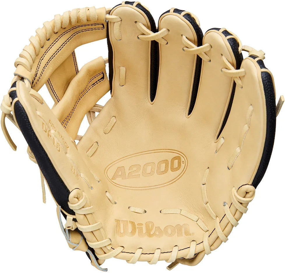 Wilson A2000 Classic Series DP15SS 11.50" Infield Baseball Glove WBW104110115 - Black Blonde Wilson Yellow - HIT a Double - 2